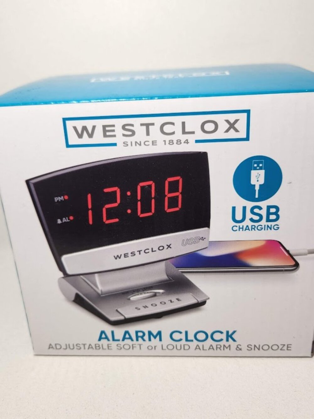 Digital Desk Table Alarm Clock with USB Charging Port Black Silver LED Large 0.9